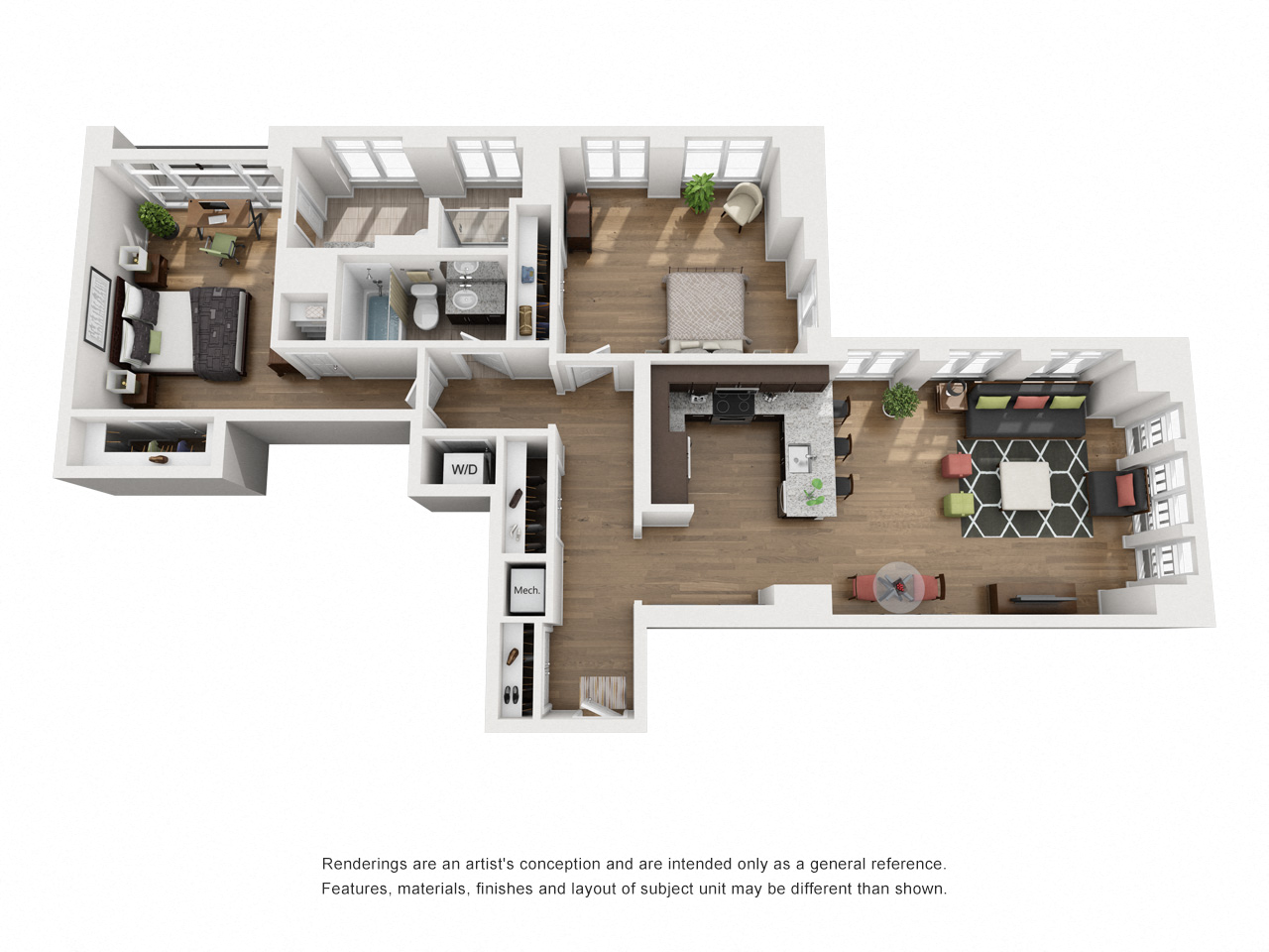 Floor plan for 2 beds, 2 baths, 1326 sqft